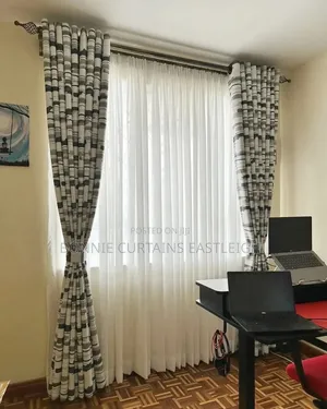 Plain Blue High Quality Curtains and Off White Sheers