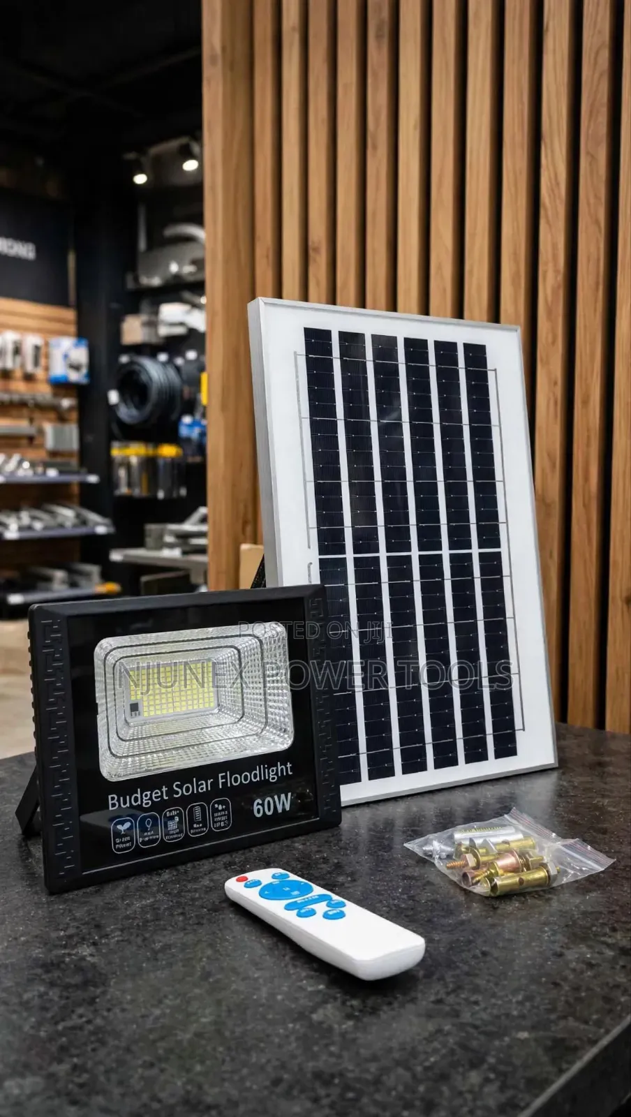 60W Budget Solar Floodlight Kit Includes an LED Floodlight Unit,