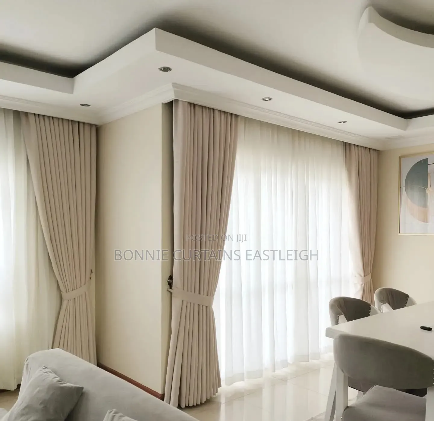 Light Blige Curtains and Off White With Hooks