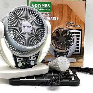 Rechargeable Solar Fan Solar Panel Light, USB Charging Power Bank