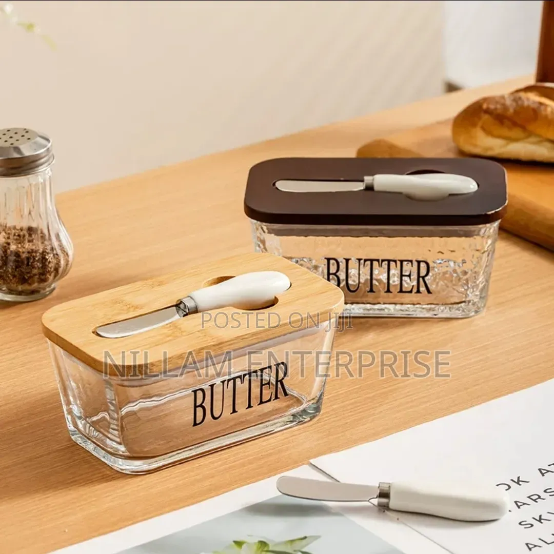 Glass Butter Dish With Bamboo Lid and Spread Knife 500ml