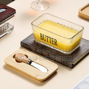 Glass Butter Dish With Bamboo Lid and Spread Knife 500ml