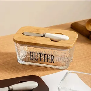 Glass Butter Dish With Bamboo Lid and Spread Knife 500ml
