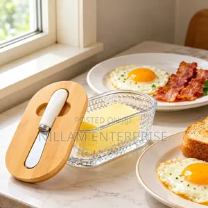 Glass Butter Dish With Bamboo Lid and Spread Knife 300ml