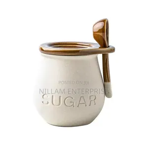 Vintage Ceramic Sugar Jar With Lid and Spoon.