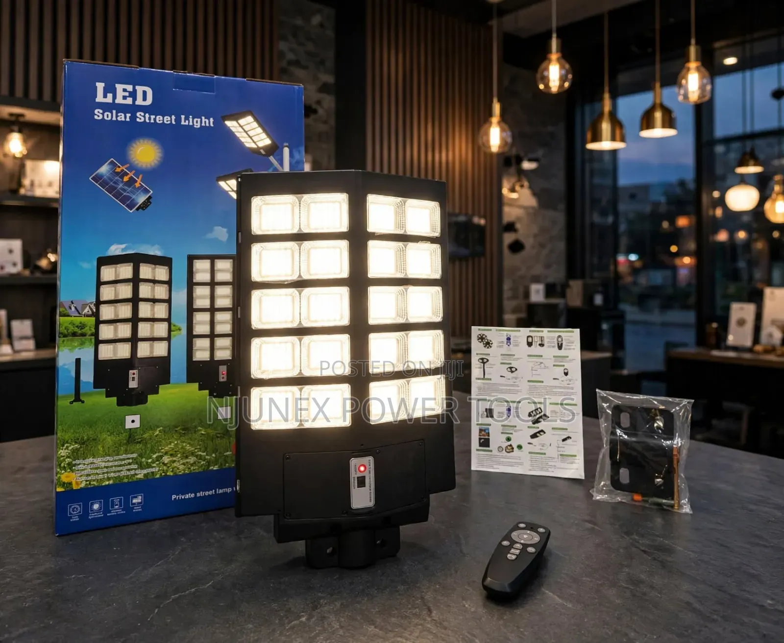 Budget Solar Street Light + Pole* Solar Panel. * 3000W Light Power.