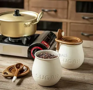 Vintage Ceramic Sugar Jar With Lid and Spoon. Capacity: 450ml