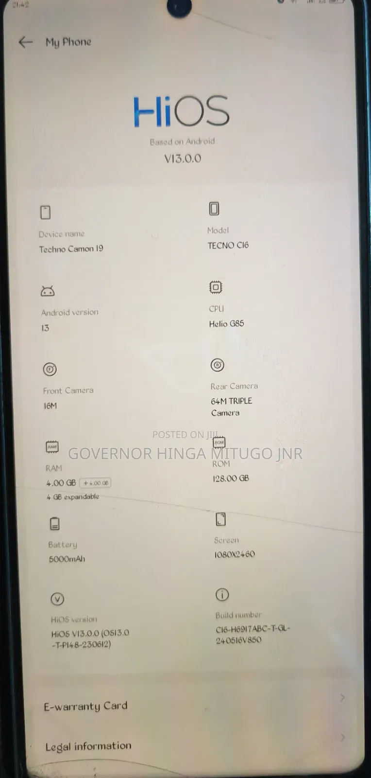 Tecno Camon 19 128 GB Blue