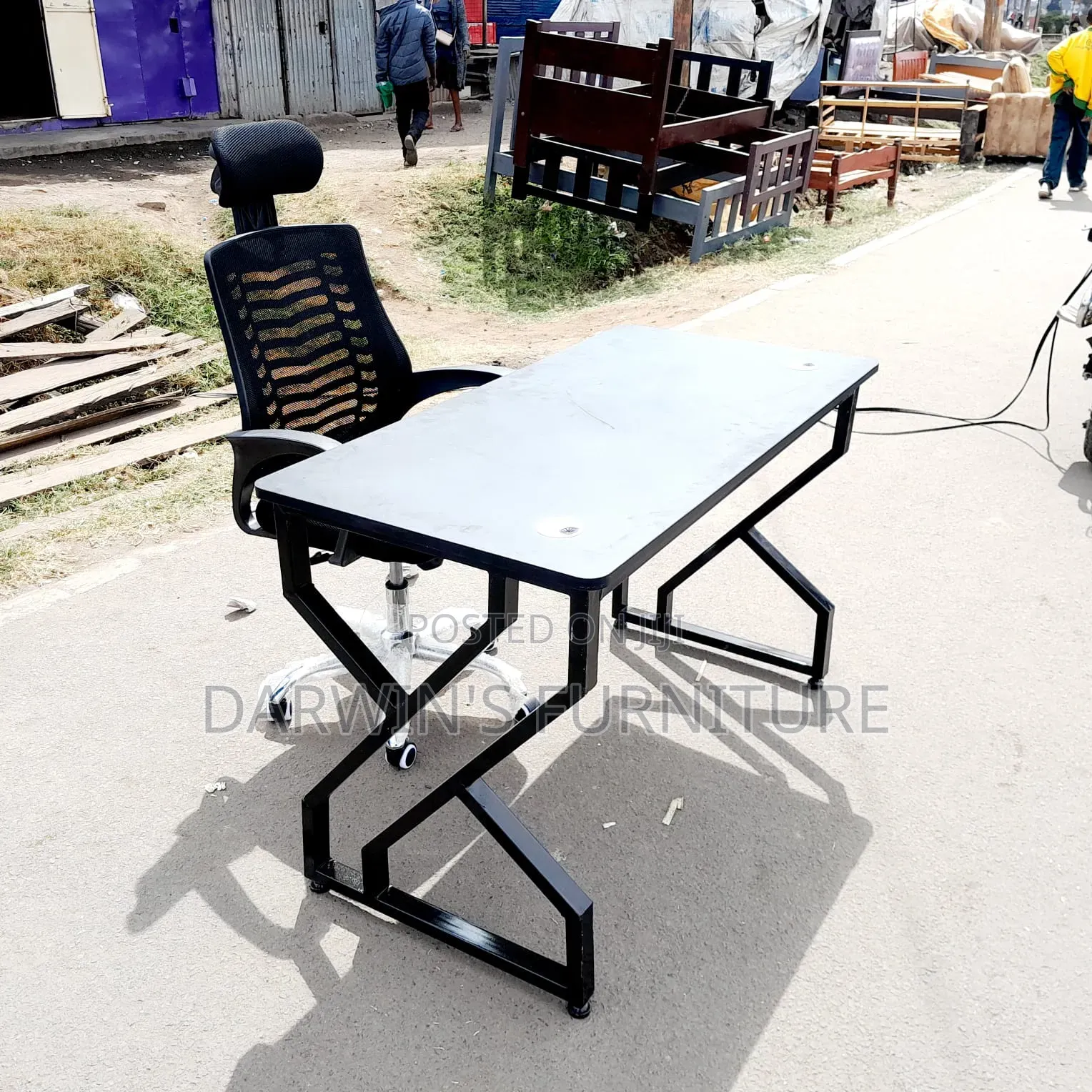 Black Metallic Table and Breathing Mesh Seat