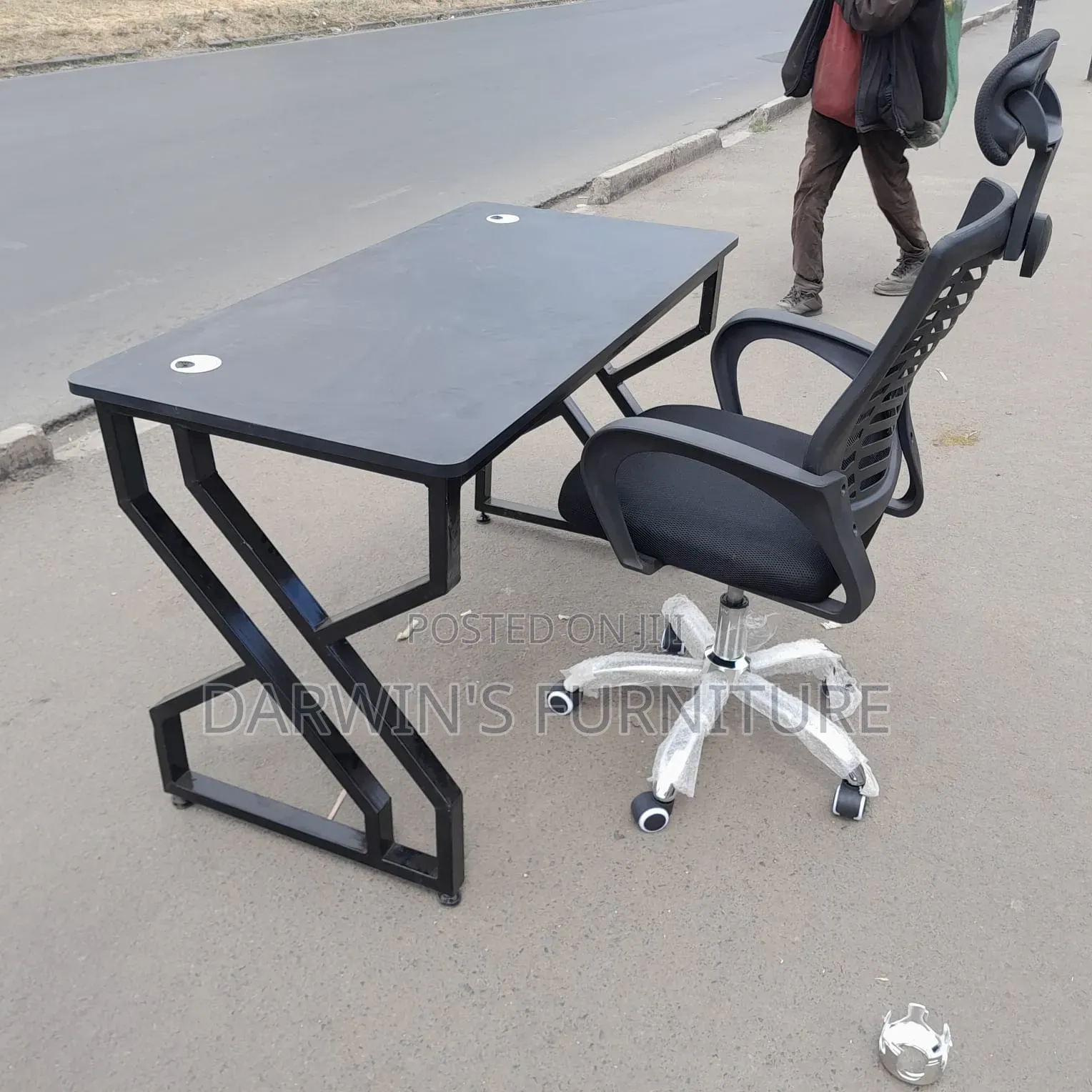 Black Metallic Table and Breathing Mesh Seat