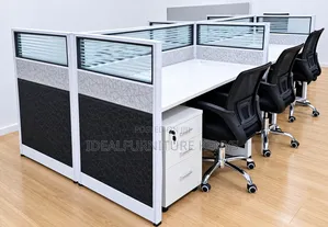 Modern Office Workstation Cubicles | 4-Person Bench Workstation Set