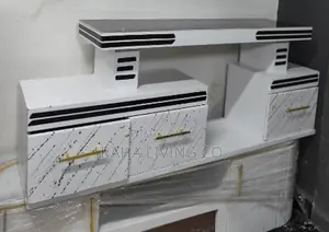 White Marble TV Stand With Drawers | LED Lights | Up to 50 Inch