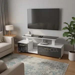 Istanbul 2 Modern TV Stand | 4 Feet | LED Lights | White Grey