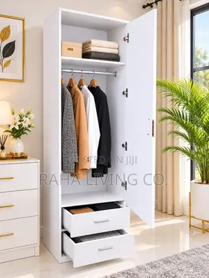 Modern Executive Wooden Wardrobe With Hanger Rail and Drawers