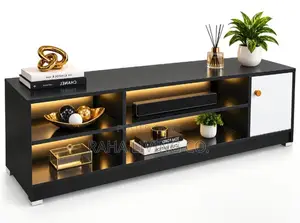 Modern LED TV Stand With Storage Cabinet Black and White