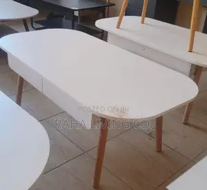 Modern White Oval Coffee Table With Drawers and Wooden Legs