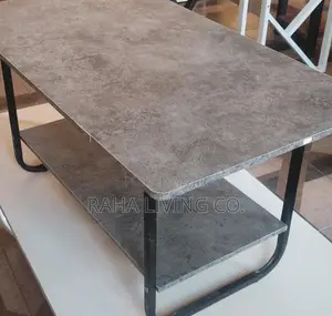 Grey Stone Finish Coffee Table With Black Metal Frame