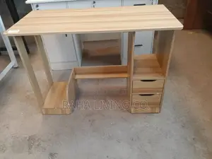 Wooden Study Desk With Drawers and Open Shelf