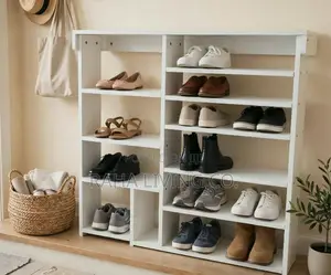 Multi Tier White Shoe Rack Cabinet With Open Shelves