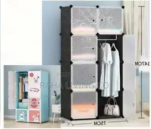 Portable 8 Cube Plastic Wardrobe With Hanging Rail