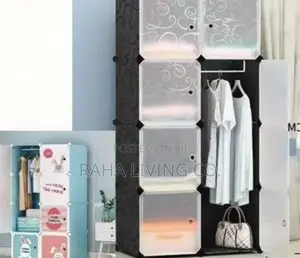 Portable 8 Cube Plastic Wardrobe With Hanging Rail