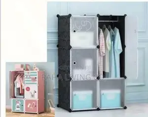 Portable 6 Cube Plastic Wardrobe With Hanging Rail
