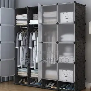 Portable 16 Cube Plastic Wardrobe With Two Hanging Rails