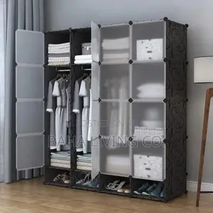 Portable 16 Cube Plastic Wardrobe With Two Hanging Rails