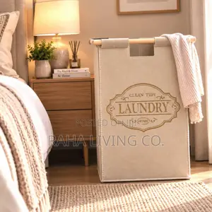 Foldable Felt Laundry Basket | 34x52cm | Wooden Handles | 2 Colours