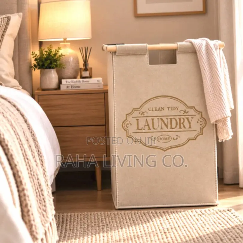 Foldable Felt Laundry Basket | 34x52cm | Wooden Handles | 2 Colours