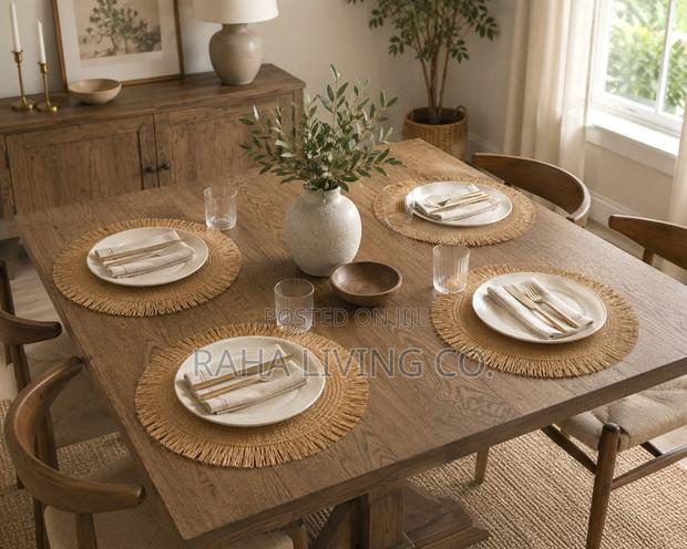 6pc Woven Round Placemats | 38cm | Fringed Edge | Dining Table - thumbnail 2