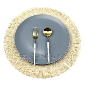 6pc Woven Round Placemats | 38cm | Fringed Edge | Dining Table