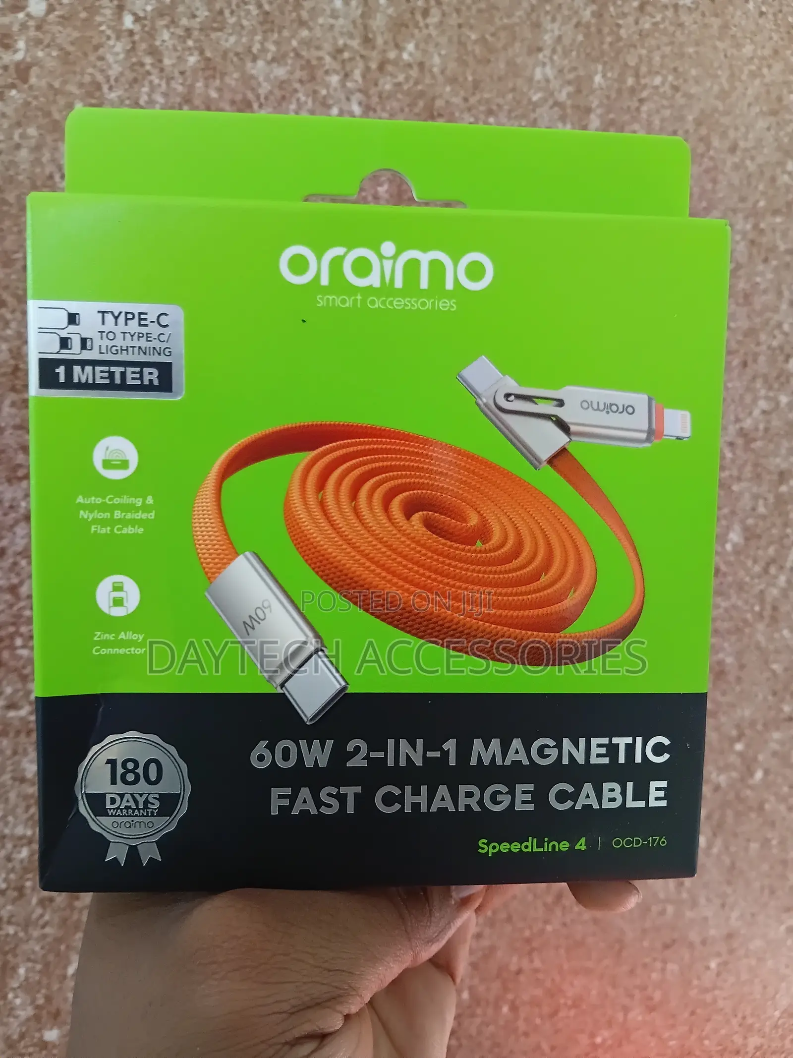 Oraimo SpeedLine 4 60W 2-in-1 Magnetic Fast Charge Cable – Orange