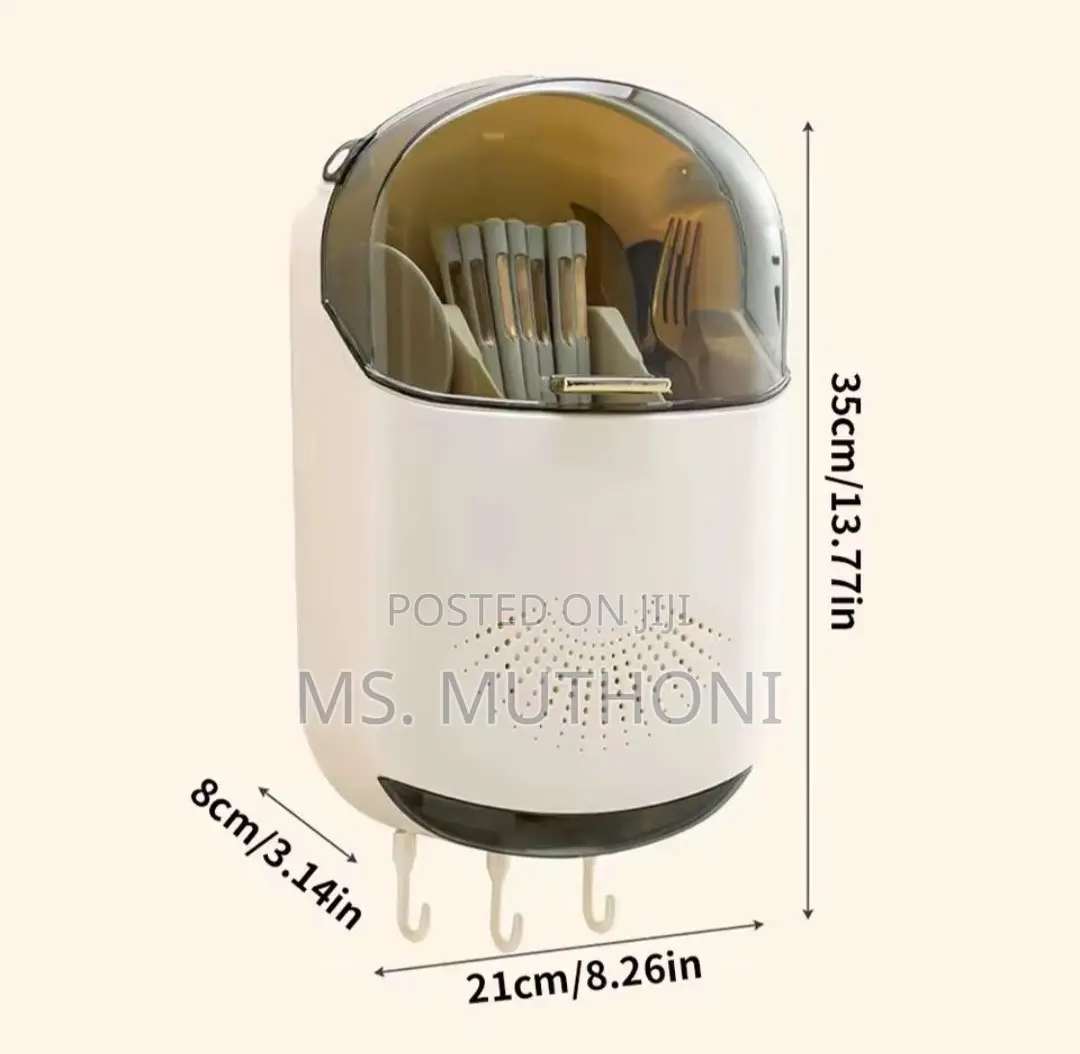 Wall Mounted Punch-Free Cutlery Holder With Lid and Drain Hole.