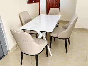 Luxury Modern Dining Set – Marble-Effect Dining Table With 4 Chairs