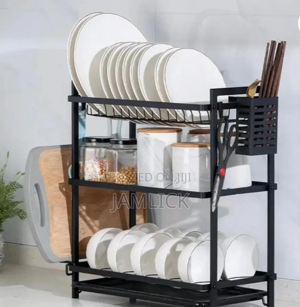 MZY 3 Tier Carbon Steel Dish Rack Kitchen Utensil Organizer - Sn