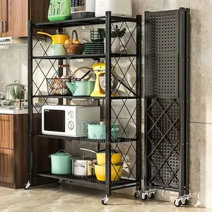 5 Tier Collapsible Kitchen Rack With Wheels - Sn