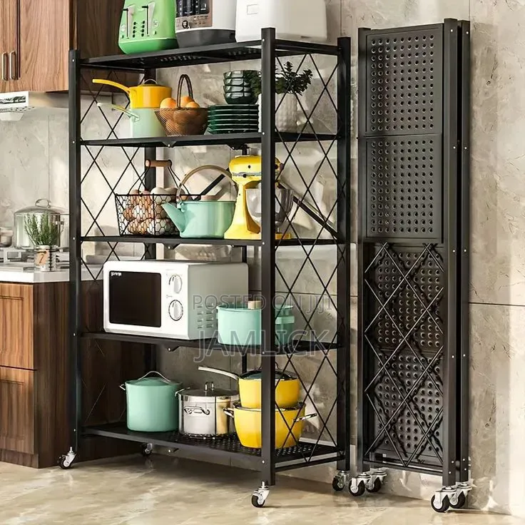 5 Tier Collapsible Kitchen Rack With Wheels - Sn