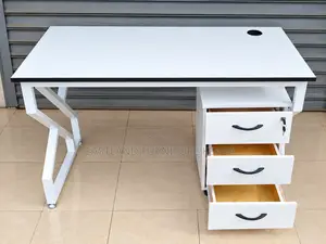 Modern White Office Desk With 3 Lockable Drawers