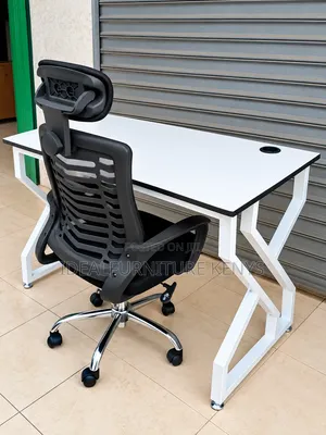 Modern White Office Desk With X-Leg Frame & Cable Management