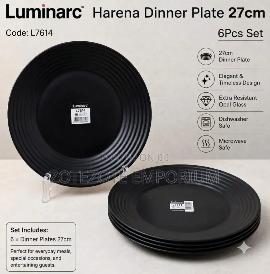Luminarc Harena 6pcs Black Glass Plate-27cm