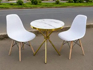 Modern 3-Piece Dining Set – White Chairs With Gold Marble-Top Table