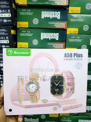 A58 Plus Smart Watch Gift Set With Interchangeable Pink Strap