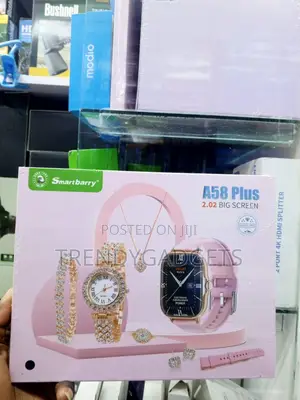A58 Plus Smart Watch Gift Set With Interchangeable Pink Strap