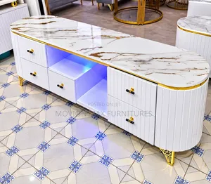 Oval TV Stand, Led Light White TV Stand