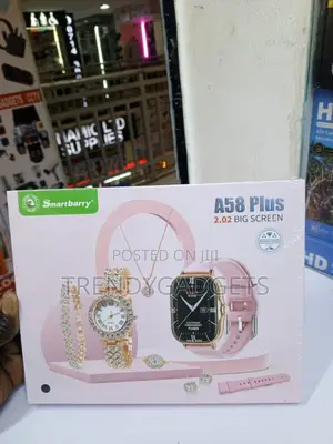 A58 Plus Smart Watch With Jewelry & Pink Strap Gift Set