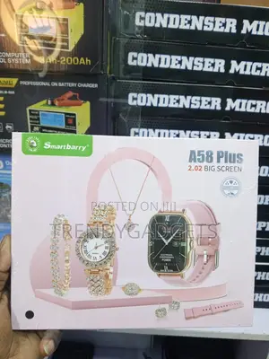 A58 Plus Smart Watch With Jewelry & Pink Strap Gift Set
