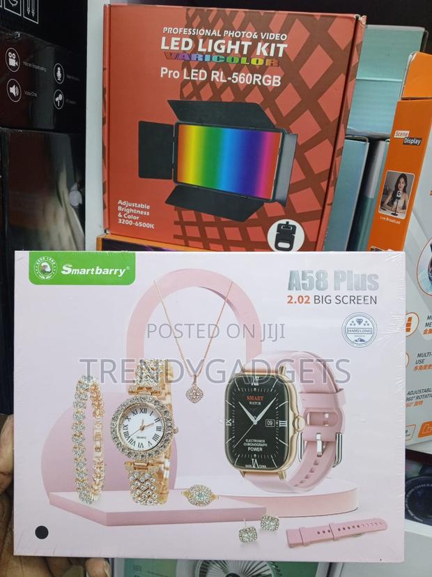 A58 Plus Women Smart Watch Jewelry Set With Pink Replacement Strap