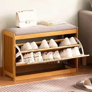 DIY Bamboo Entryway Bench With Flip Drawer and Seat Cushion