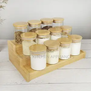 12-Piece Glass Spice Jars Set With Bamboo Lids & Wooden Stand
